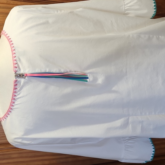 Talbot's White Bell Sleeve Blousey Top. Embroidered Trim. Size 1XP - Picture 4 of 11